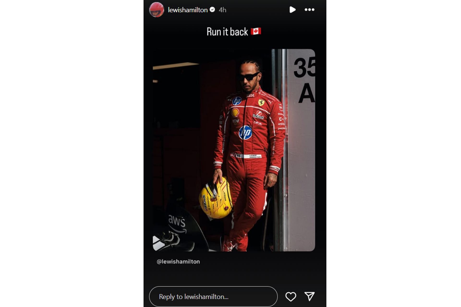 Snapshot of Lewis Hamilton's story ahead of qualifying...Credits-Instagram